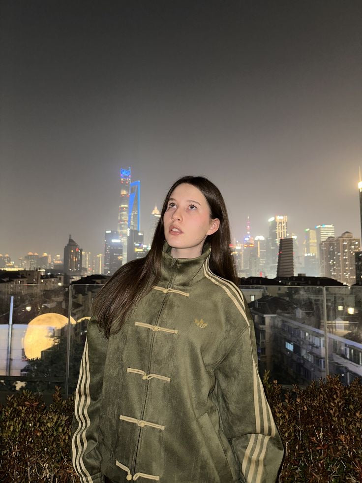Army green Suede Tang-Style Jacket
