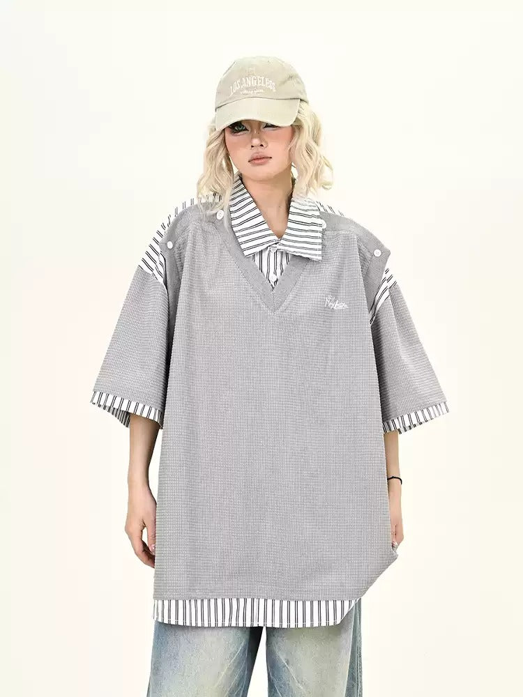 American fashion brand letter embroidery splicing short-sleeved summer loose