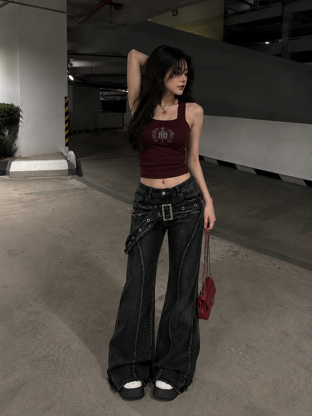 Retro High Waist Personalized Strappy Jeans