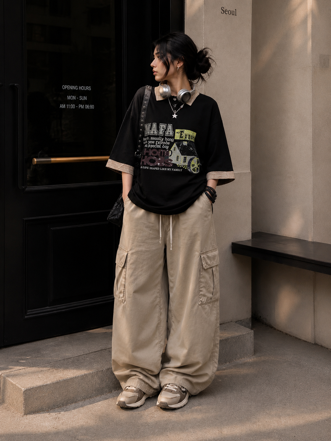 American grey style letter print splicing fake two-piece lapel short-sleeved T-shirt