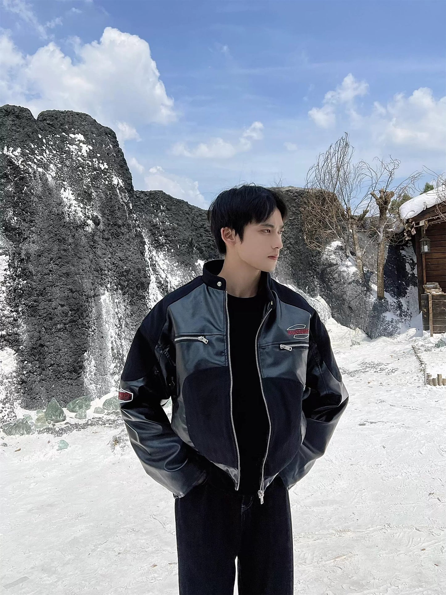 American-style high-street PU leather motorcycle jacket for women