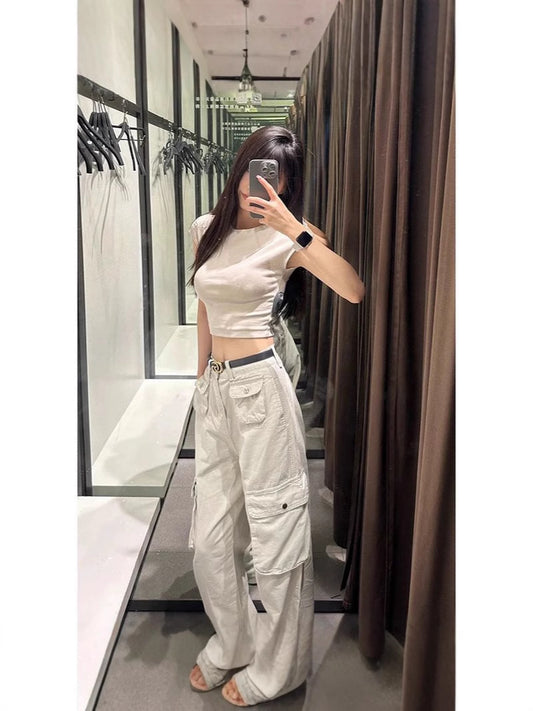 Pocket jeans for women wide-leg pants