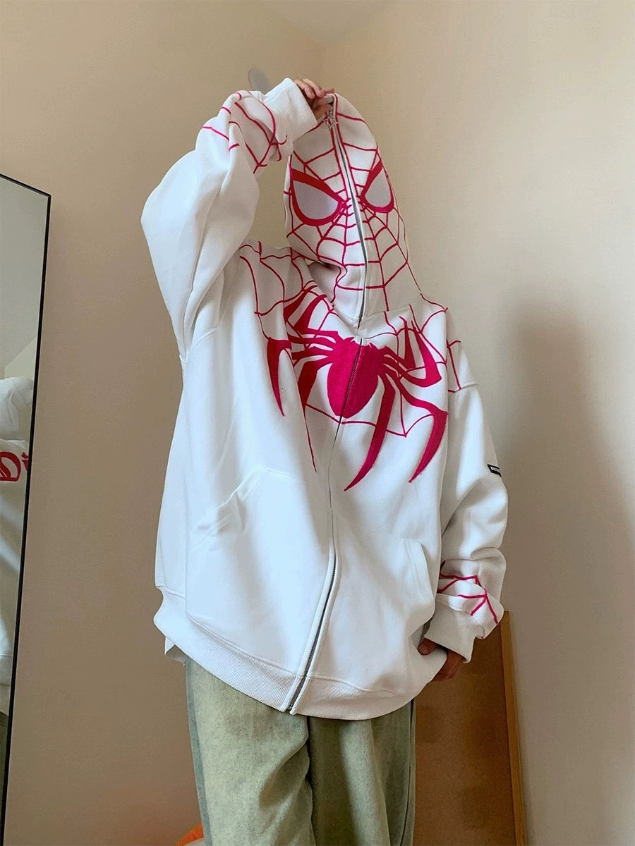 WHITE Y2k Spider Hoodie