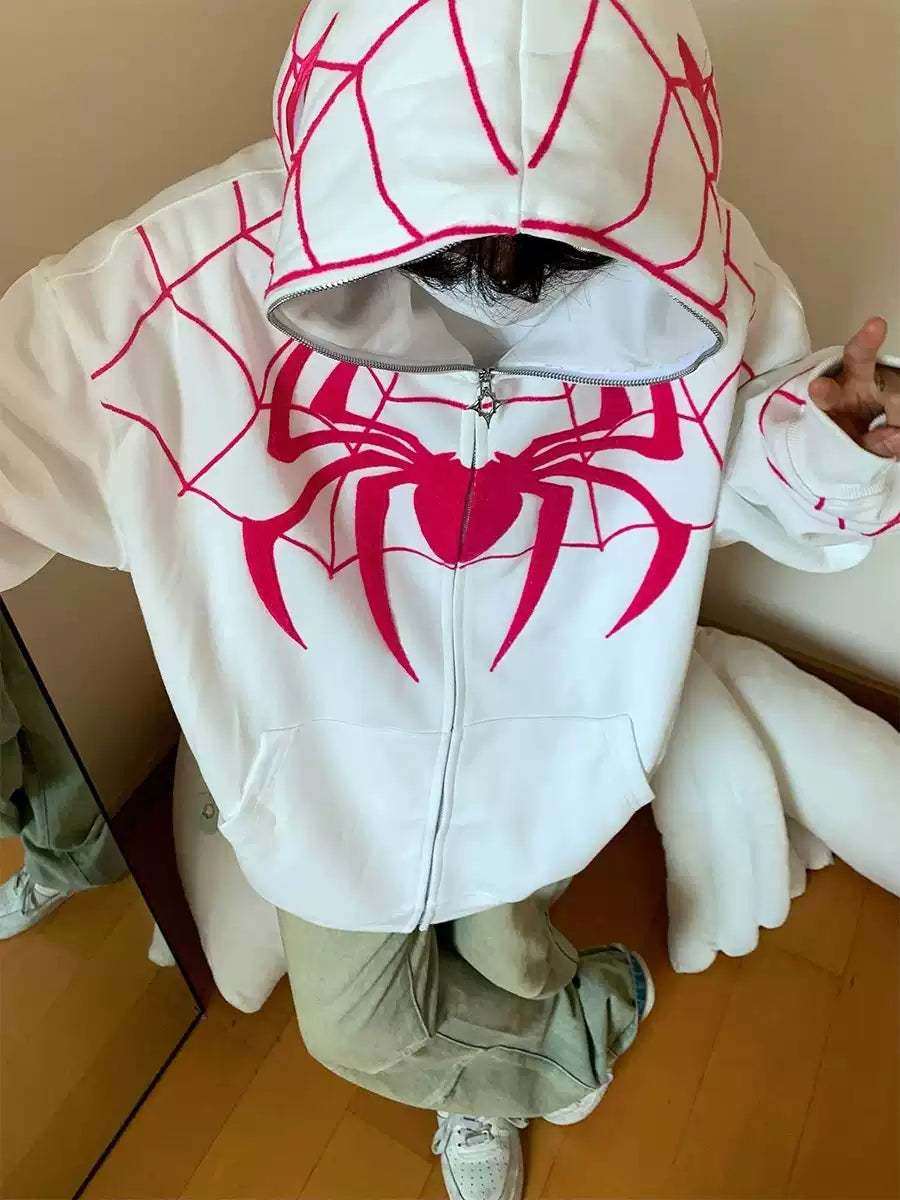 WHITE Y2k Spider Hoodie