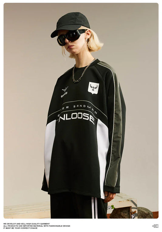 Retro Sports Style Racing Style Letter Dark Windbreaker Contrast Color Long