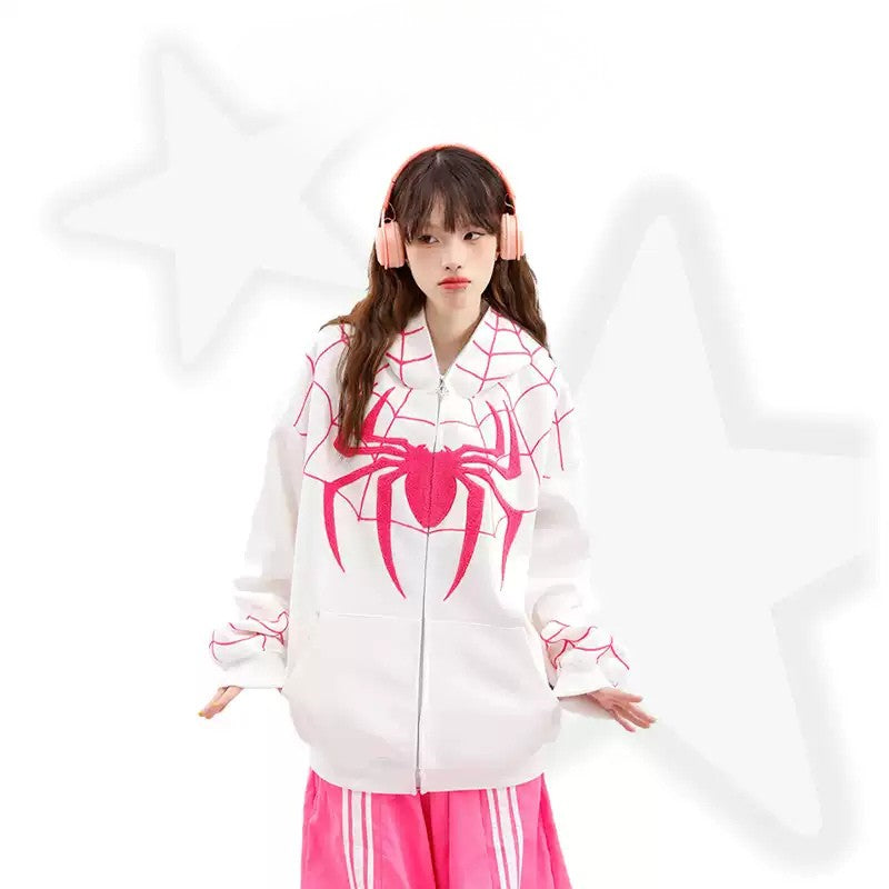 WHITE Y2k Spider Hoodie