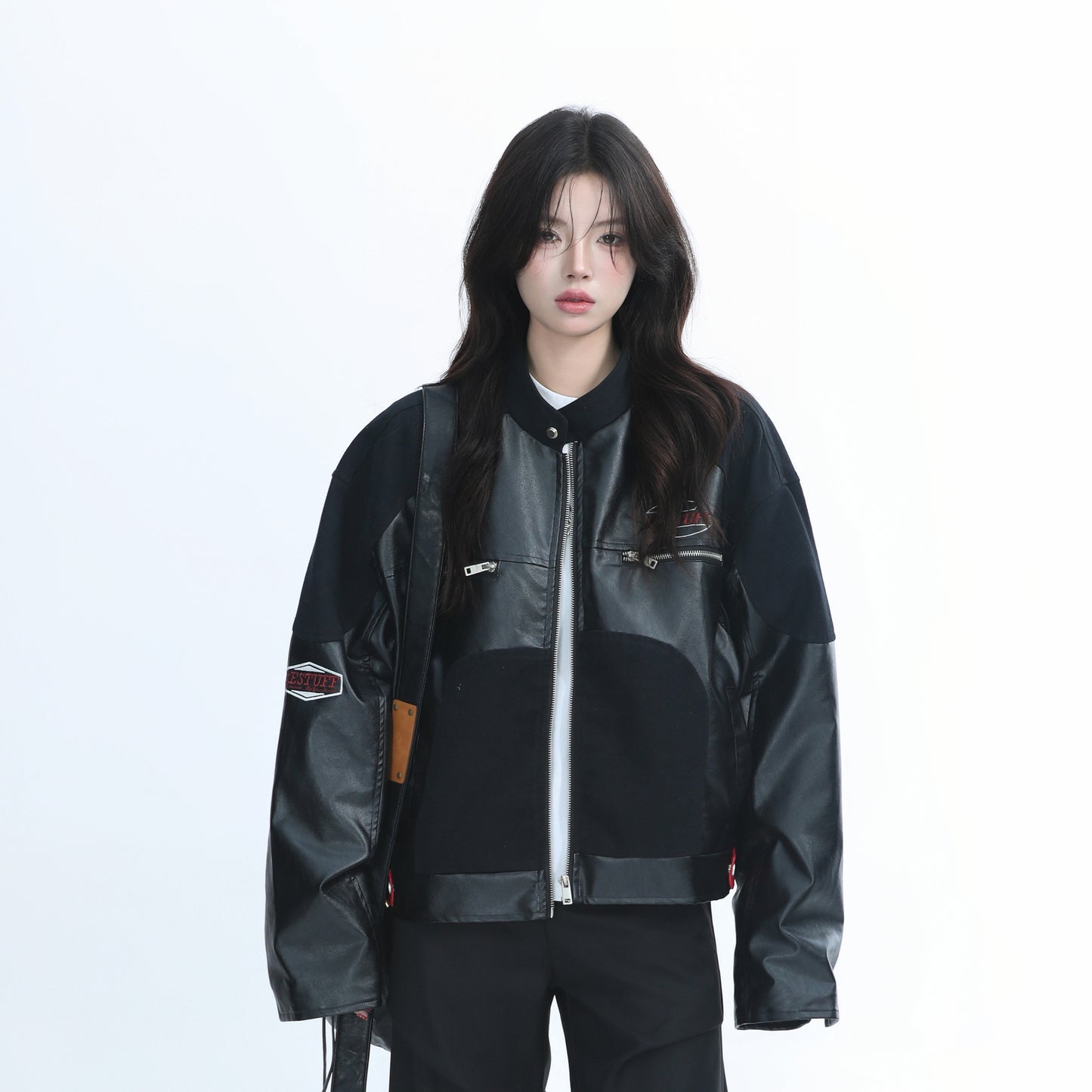 American-style high-street PU leather motorcycle jacket for women