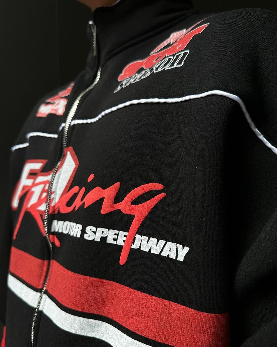 Unisex Oversize Racing Stand Collar Racer Cardigan