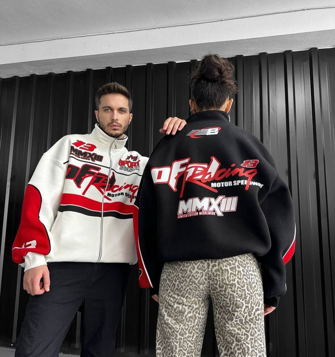 Unisex Oversize Racing Stand Collar Racer Cardigan