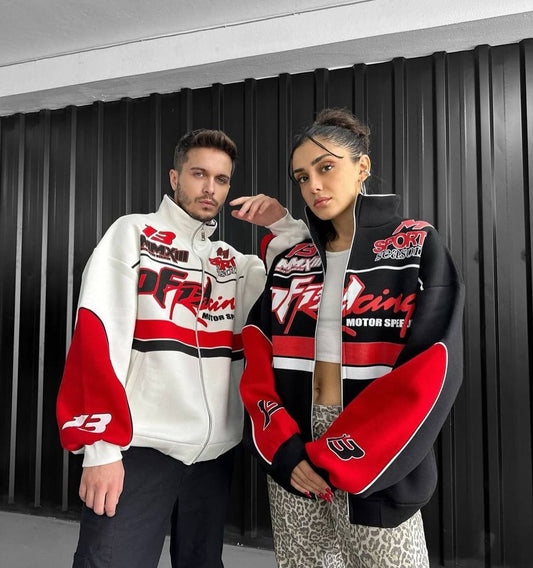 Unisex Oversize Racing Stand Collar Racer Cardigan