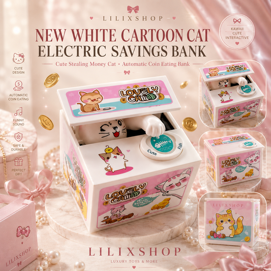 New White Cartoon Cat Electric Savings Cute Stealing Money Cat Greedy Money Eating Money Cat