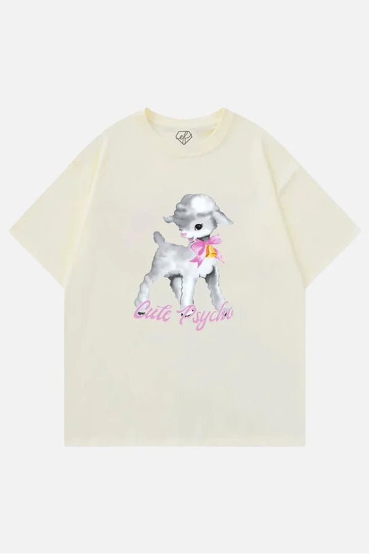 Beige Unisex Vintage Cute Animal T-Shirt