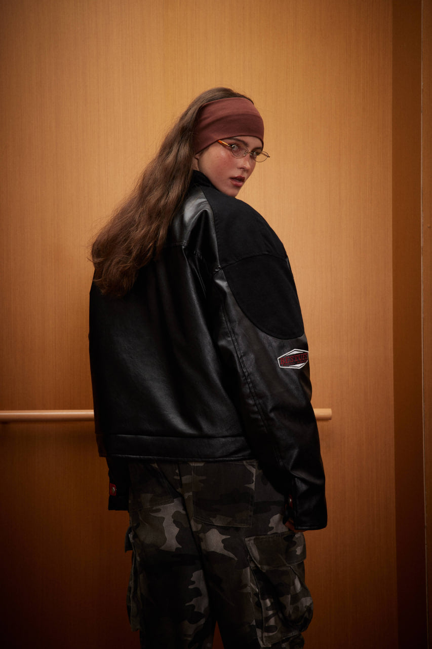 American-style high-street PU leather motorcycle jacket for women