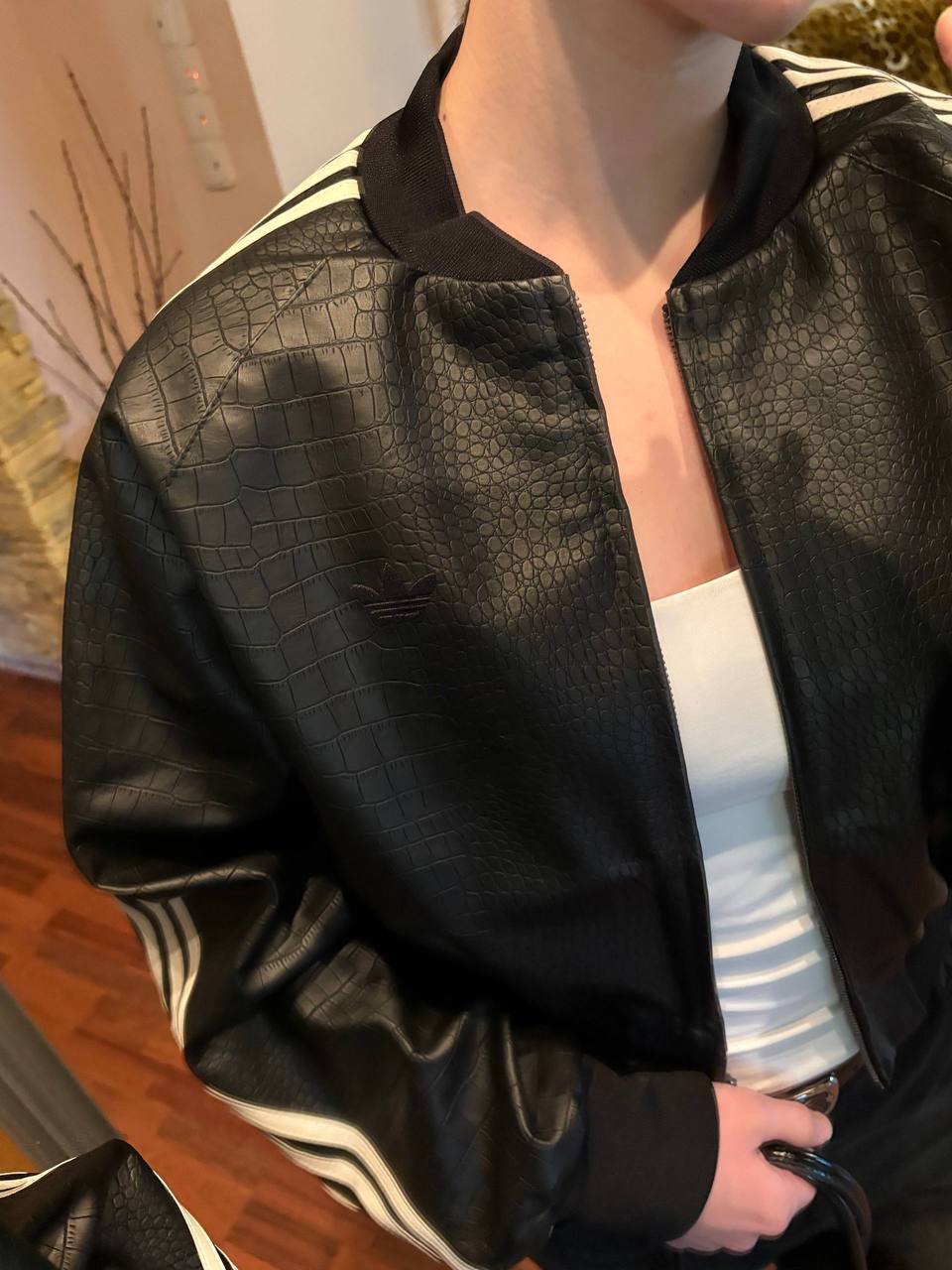 Croc Embossed Cropped Leather Jacket