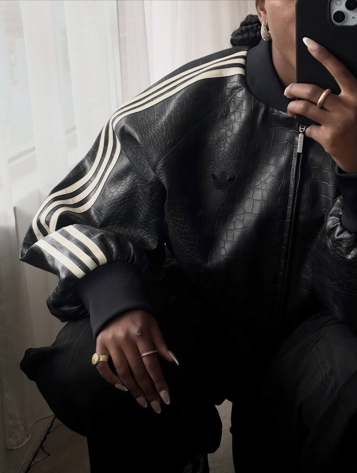 Croc Embossed Cropped Leather Jacket