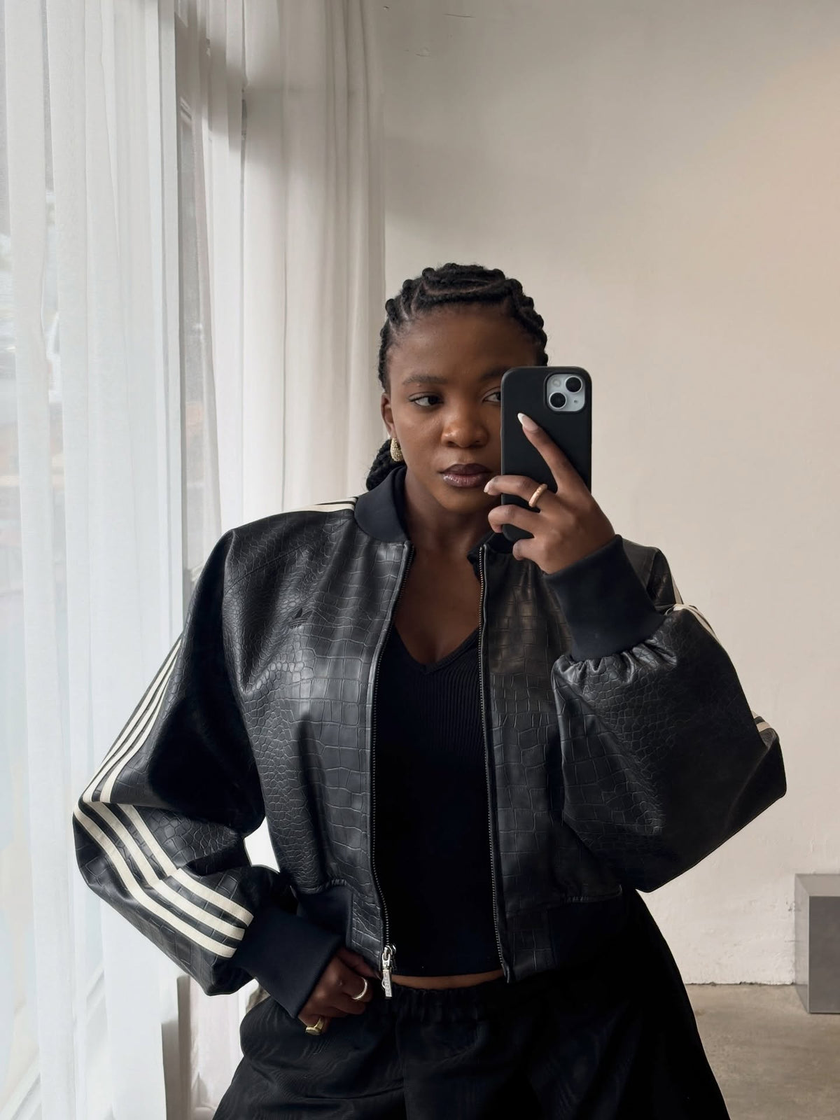 Croc Embossed Cropped Leather Jacket