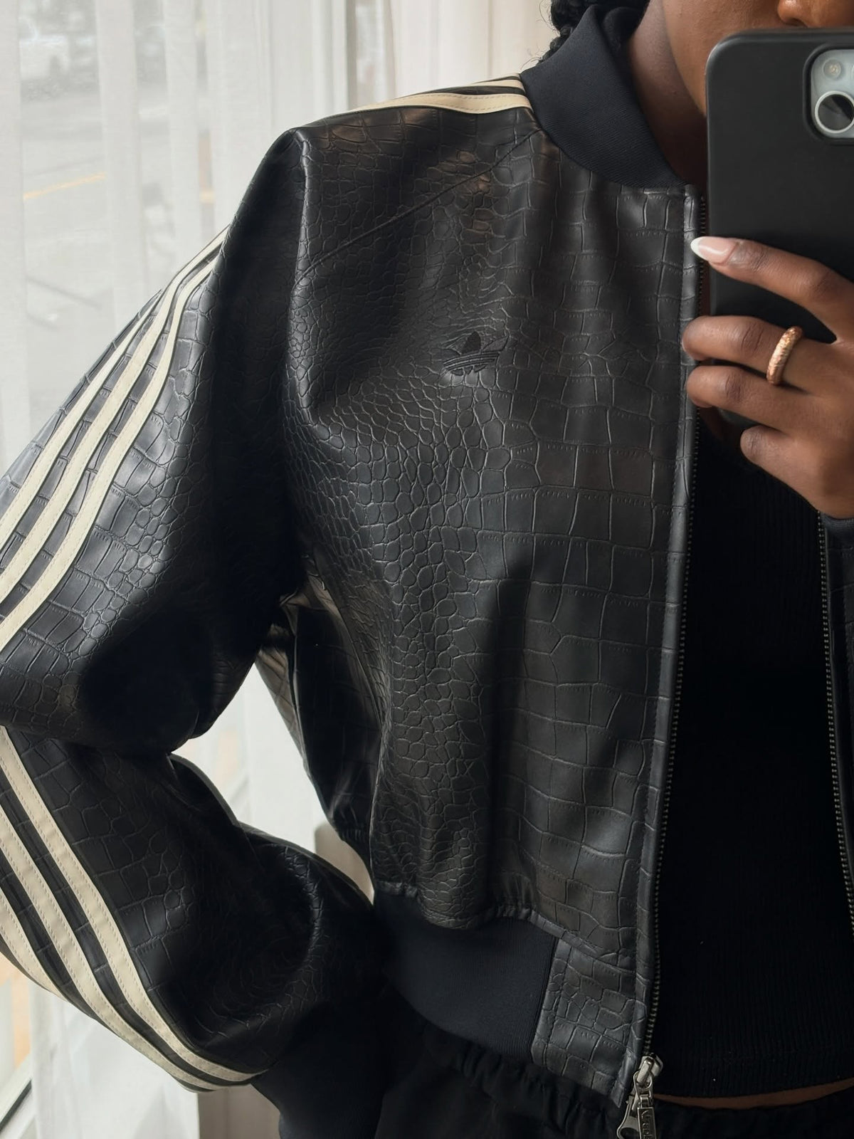 Croc Embossed Cropped Leather Jacket