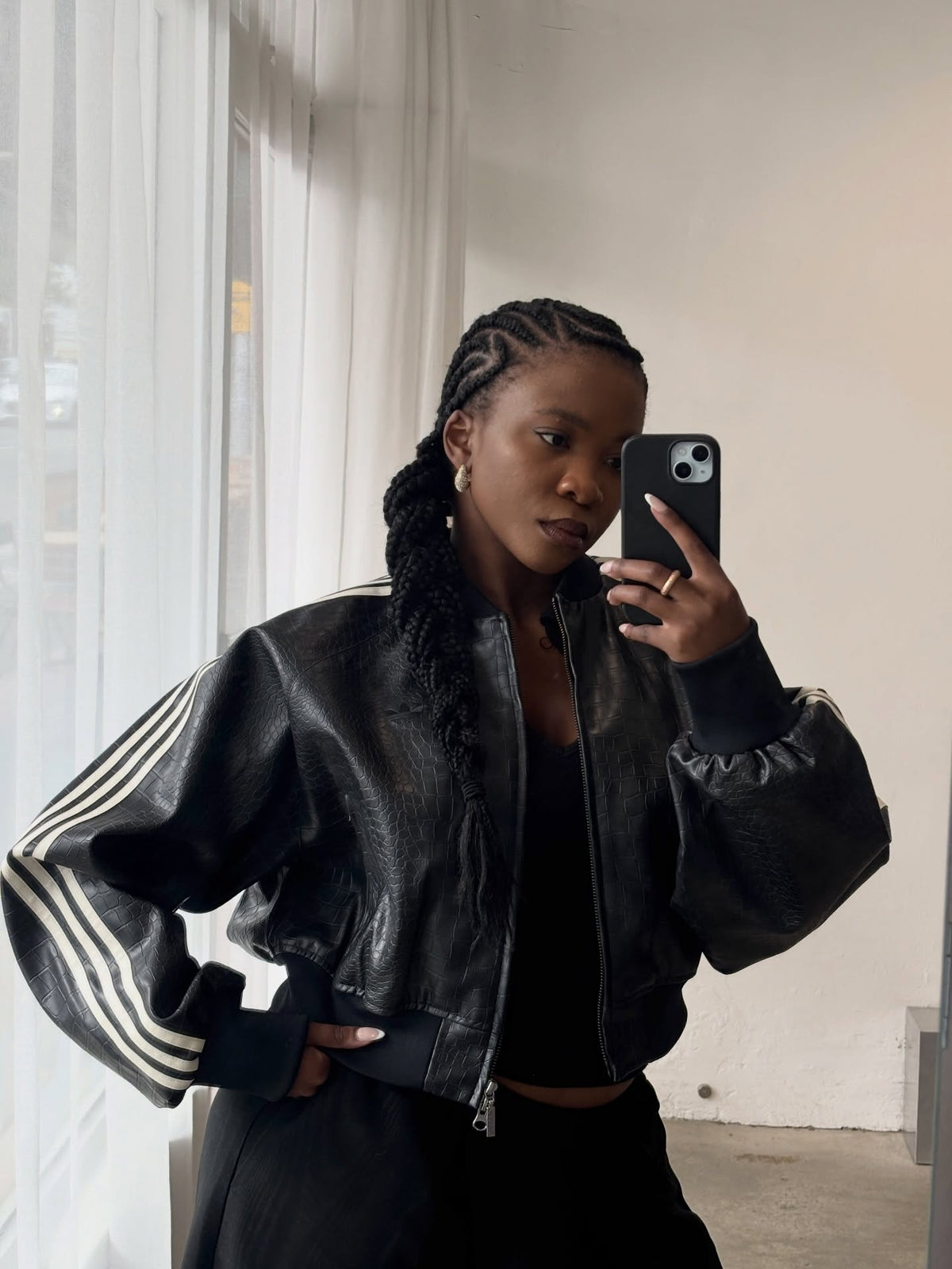 Croc Embossed Cropped Leather Jacket