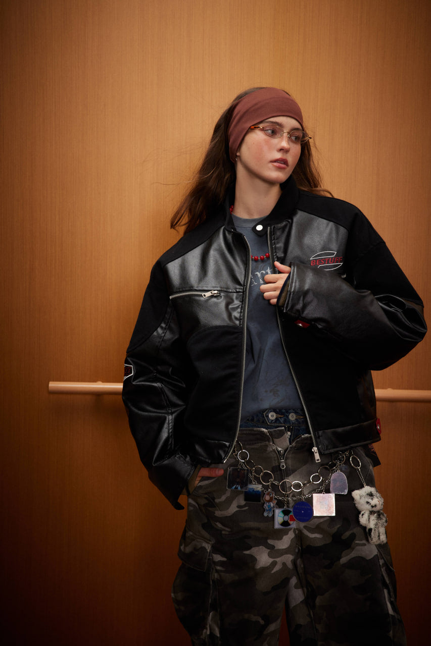 American-style high-street PU leather motorcycle jacket for women