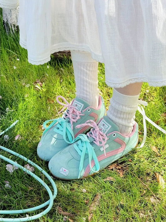 Retro Green Shoes Women All-match Racing Shoes