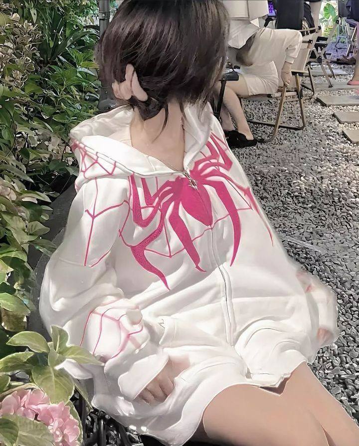 WHITE Y2k Spider Hoodie