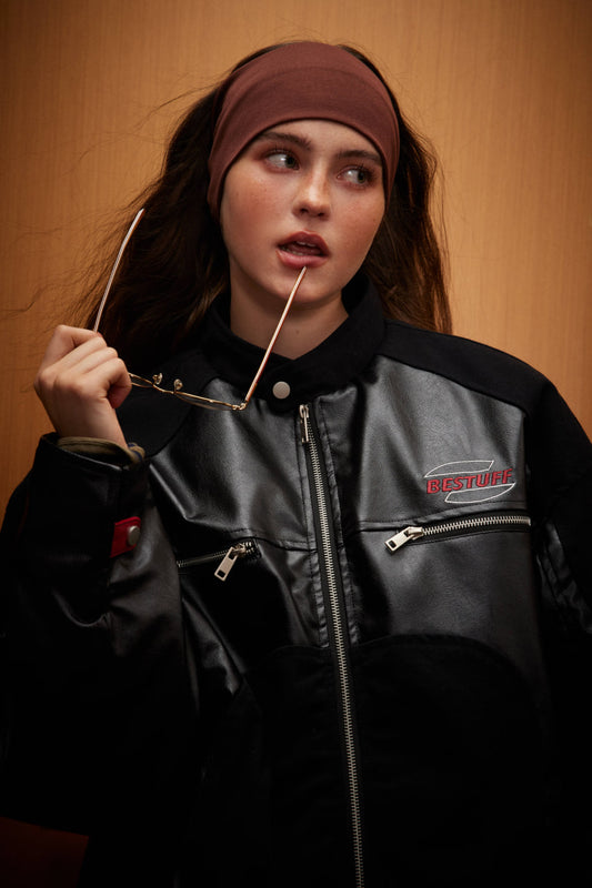 American-style high-street PU leather motorcycle jacket for women